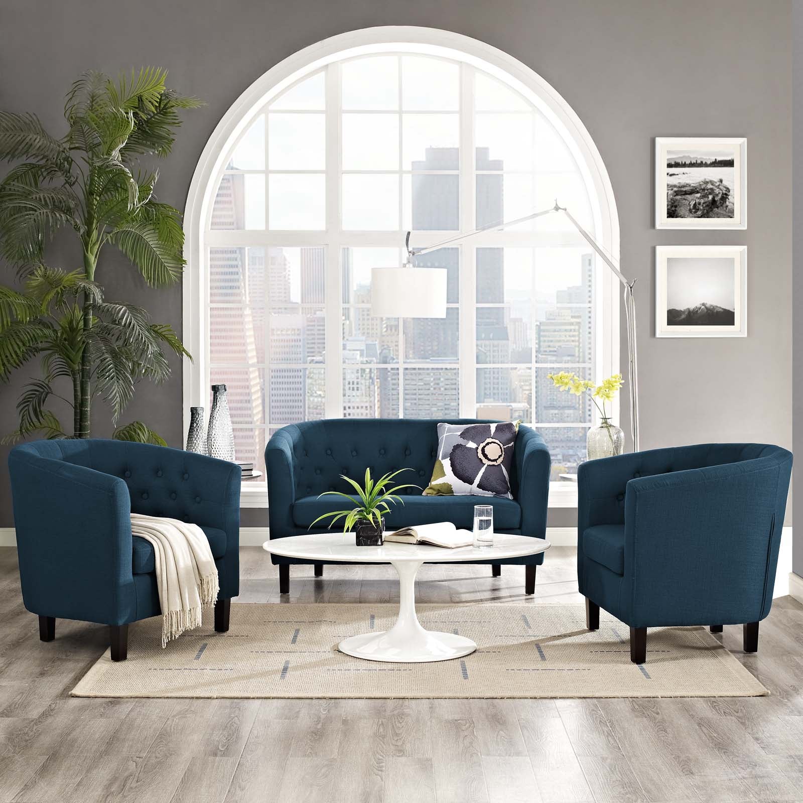Modway Prospect 3 Piece Upholstered Fabric Loveseat and Armchair Set | Loveseats | Modishstore-56