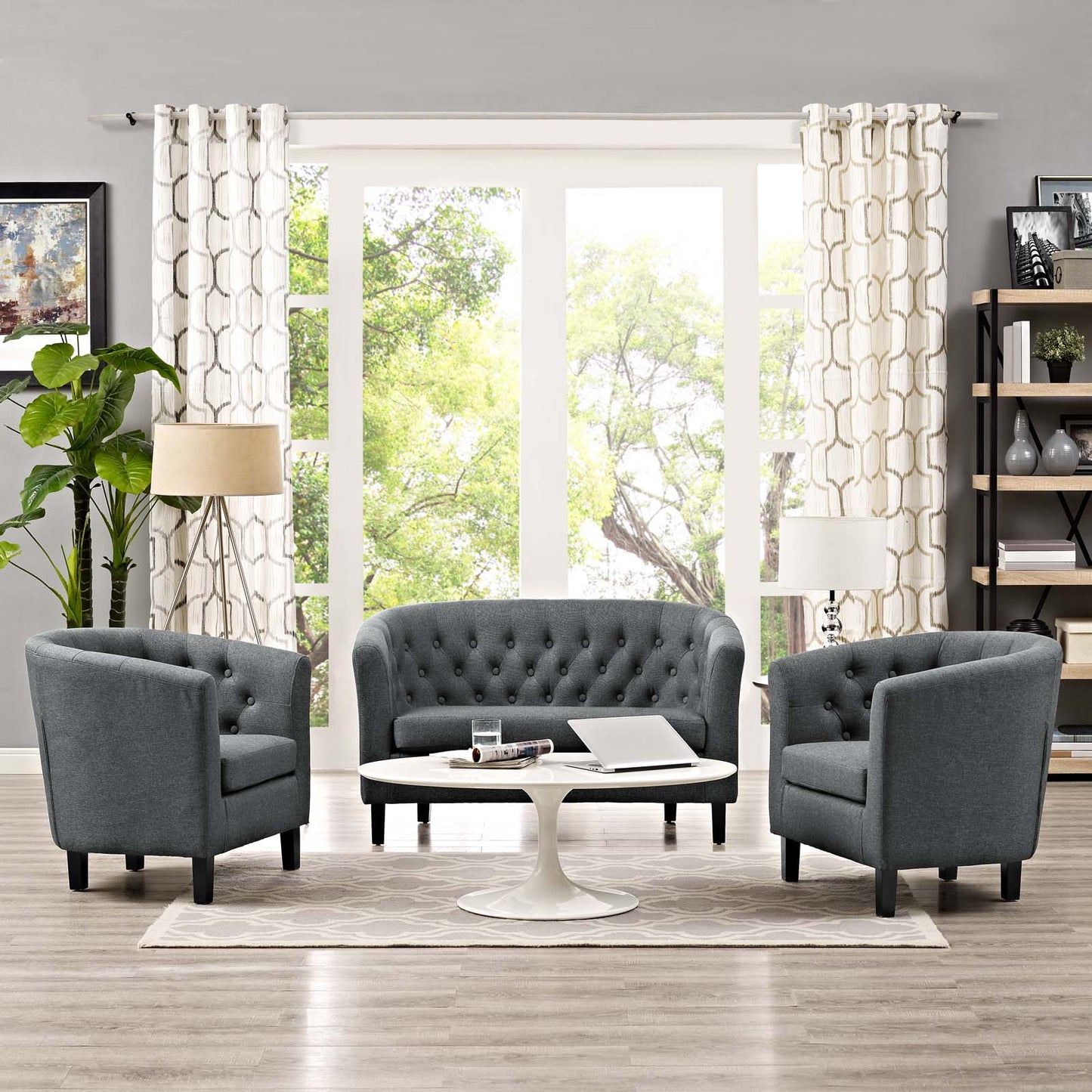 Modway Prospect 3 Piece Upholstered Fabric Loveseat and Armchair Set | Loveseats | Modishstore-46