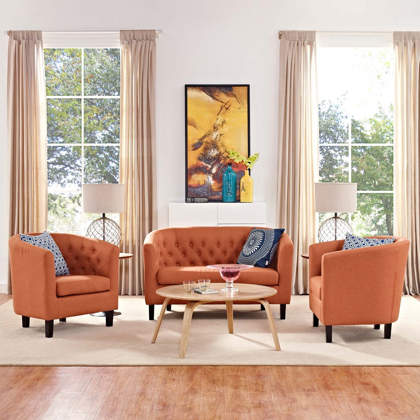 Modway Prospect 3 Piece Upholstered Fabric Loveseat and Armchair Set | Loveseats | Modishstore-53