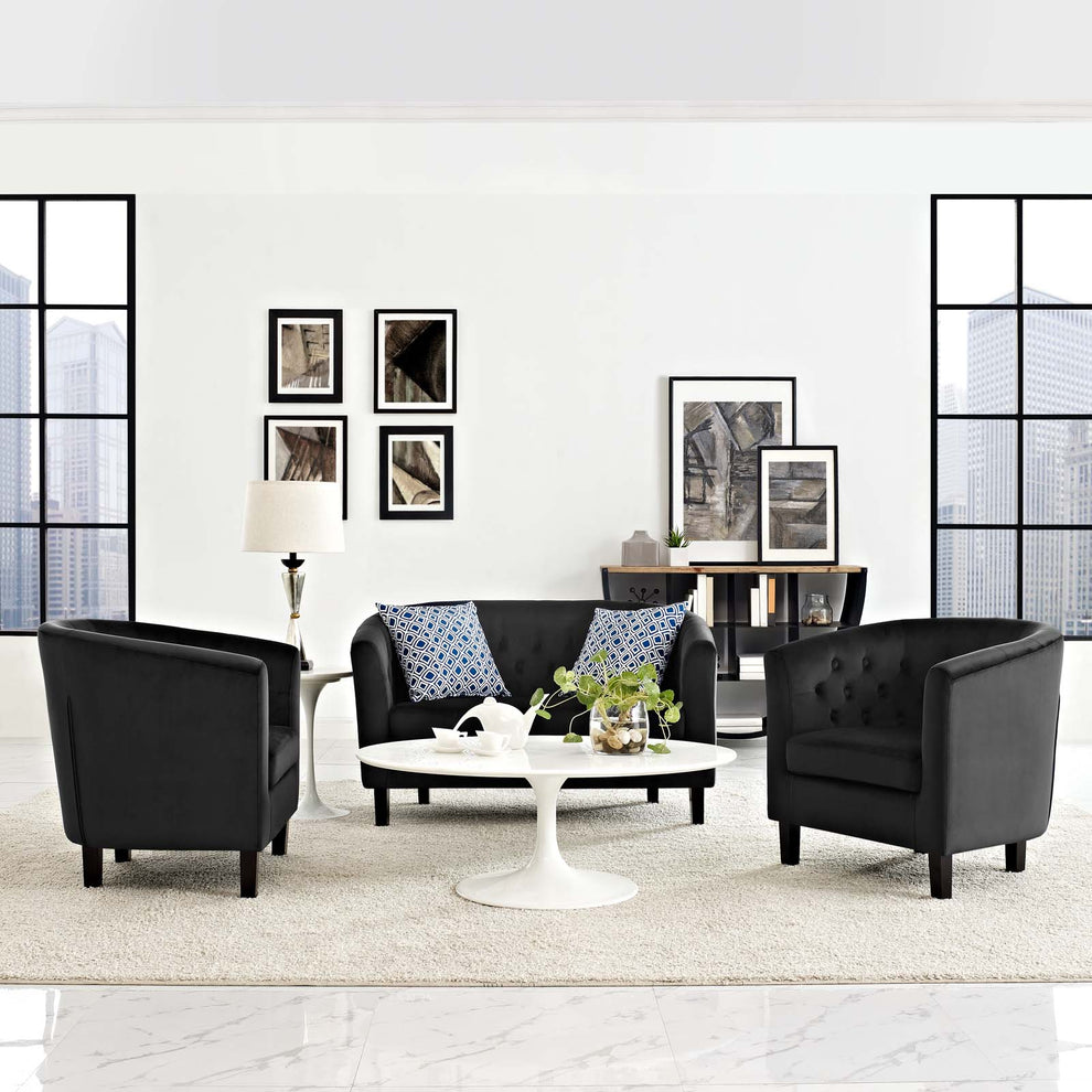 Modway Prospect 3 Piece Performance Velvet Loveseat and Armchair Set - EEI-3152 | Sofa Set | Modishstore - 28