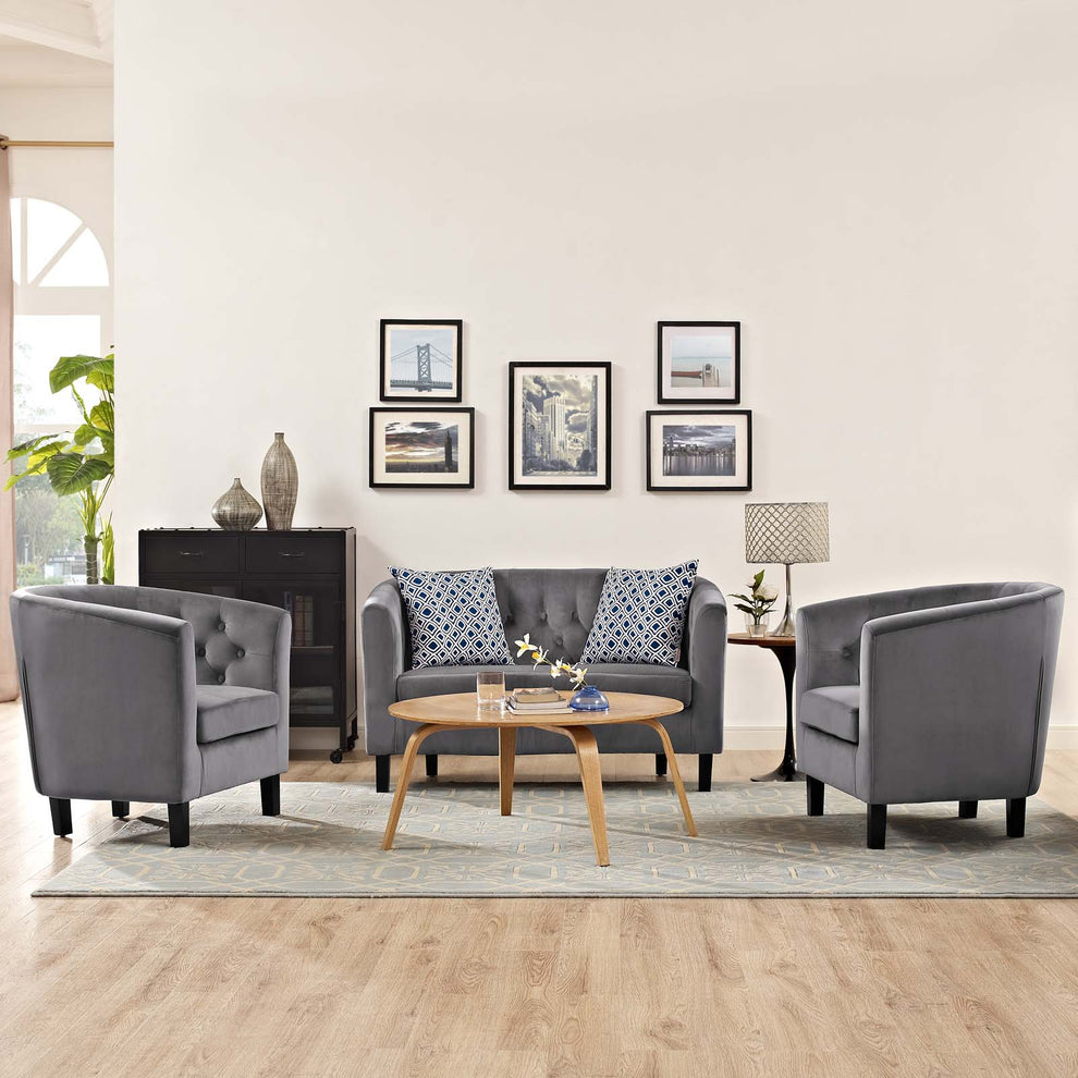 Modway Prospect 3 Piece Performance Velvet Loveseat and Armchair Set - EEI-3152 | Sofa Set | Modishstore - 29