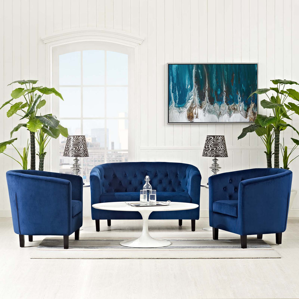 Modway Prospect 3 Piece Performance Velvet Loveseat and Armchair Set - EEI-3152 | Sofa Set | Modishstore - 30
