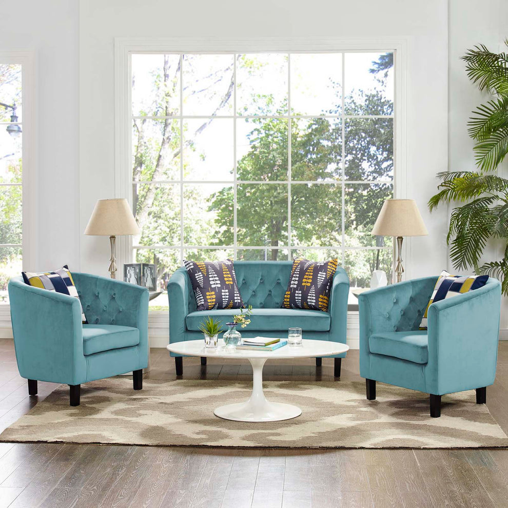Modway Prospect 3 Piece Performance Velvet Loveseat and Armchair Set - EEI-3152 | Sofa Set | Modishstore - 27