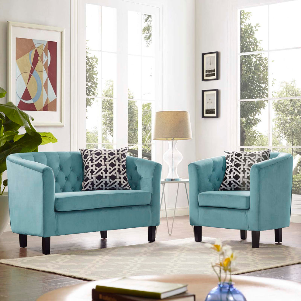 Modway Prospect 2 Piece Performance Velvet Loveseat and Armchair Set - EEI-3154 | Sofa Set | Modishstore - 1
