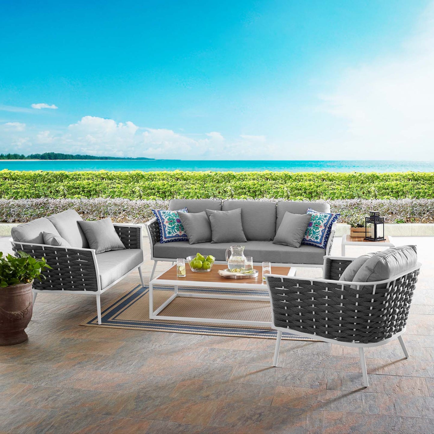 Modway Stance 6 Piece Outdoor Patio Aluminum Sectional Sofa Set - EEI-3159 | Outdoor Sofas, Loveseats & Sectionals | Modishstore - 1