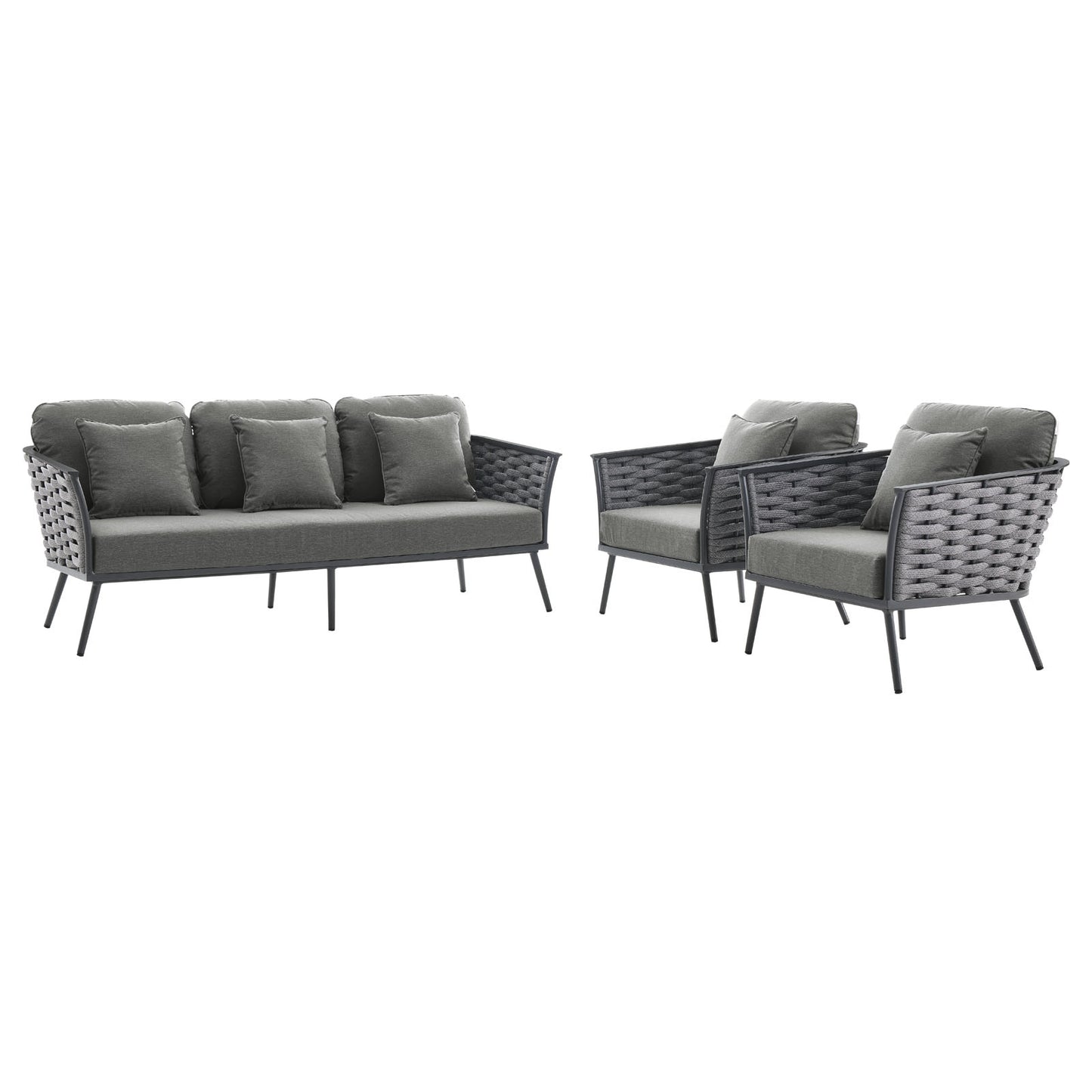 Stance 3 Piece Outdoor Patio Aluminum Sectional Sofa Set By Modway | Outdoor Patio | Modishstore-13