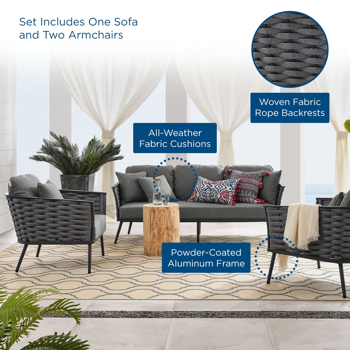 Stance 3 Piece Outdoor Patio Aluminum Sectional Sofa Set By Modway | Outdoor Patio | Modishstore-20