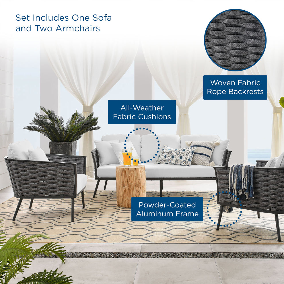 Stance 3 Piece Outdoor Patio Aluminum Sectional Sofa Set By Modway - EEI-3165 | Outdoor Sofas, Loveseats & Sectionals | Modishstore - 29