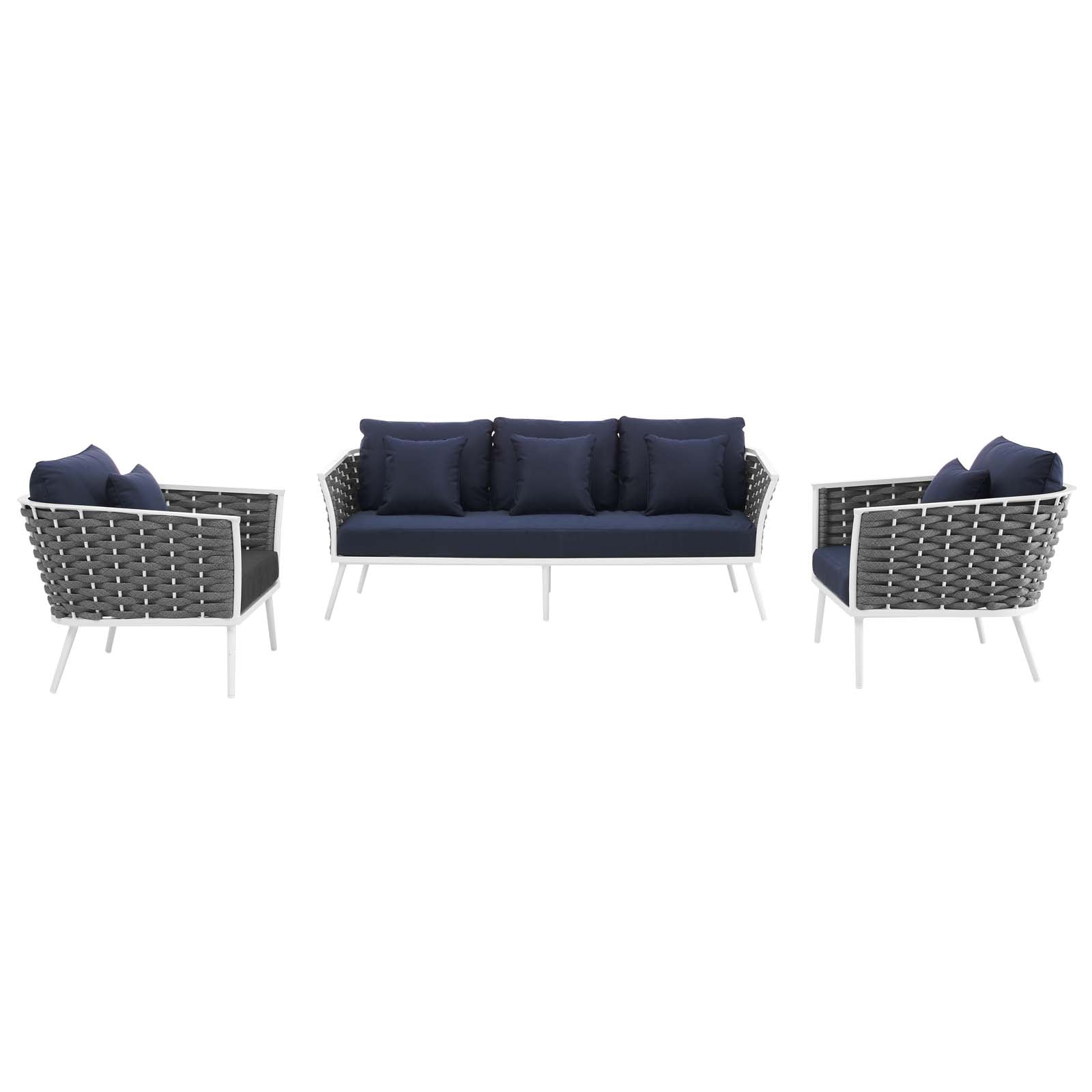 Stance 3 Piece Outdoor Patio Aluminum Sectional Sofa Set By Modway | Outdoor Patio | Modishstore-9