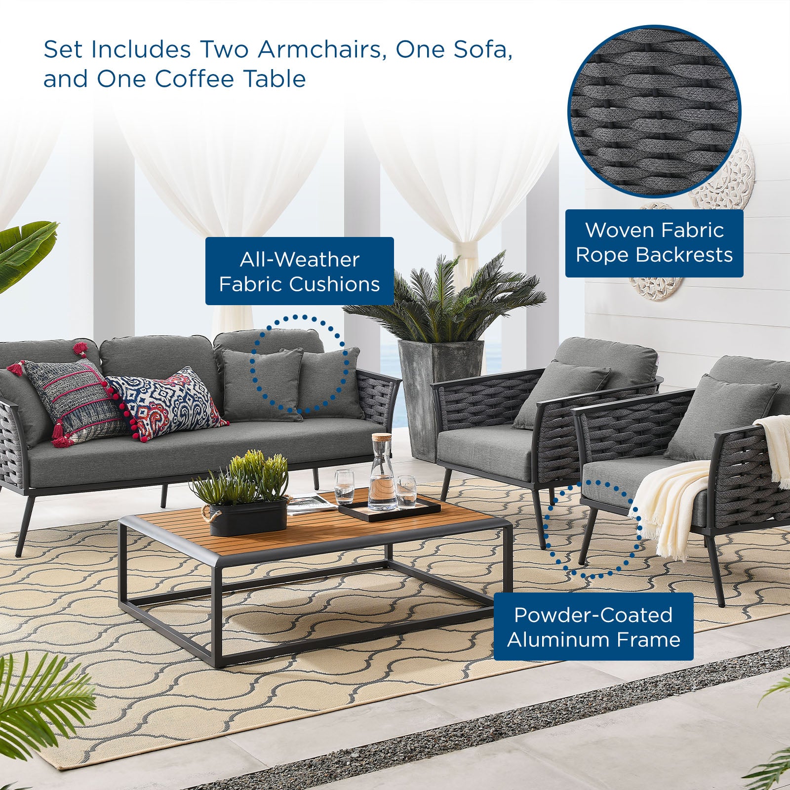 Modway Stance 4 Piece Outdoor Patio Aluminum Sectional Sofa Set | Outdoor Sofas, Loveseats & Sectionals | Modishstore-30