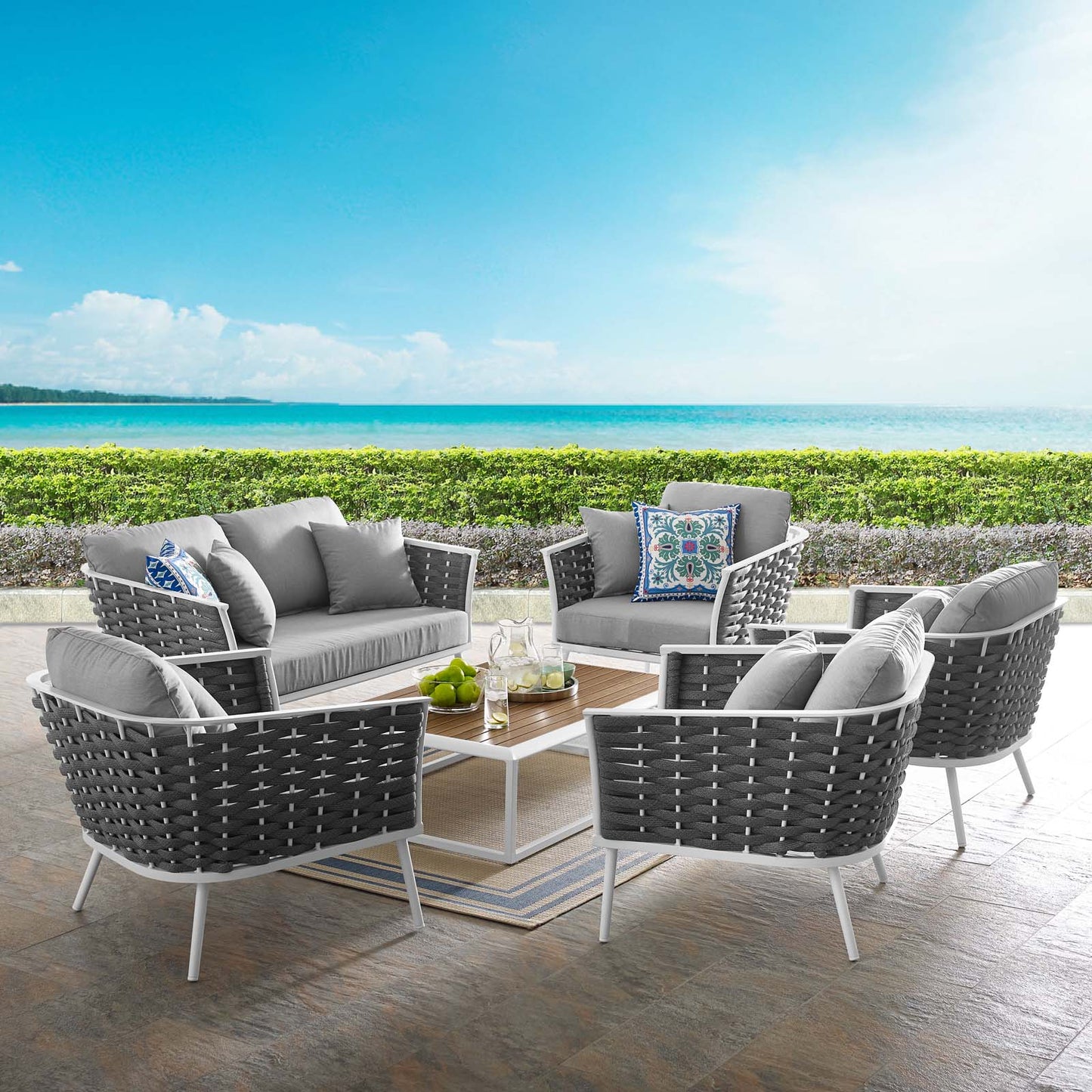 Modway Stance 6 Piece Outdoor Patio Aluminum Sectional Sofa Set - EEI-3173 | Outdoor Sofas, Loveseats & Sectionals | Modishstore - 1