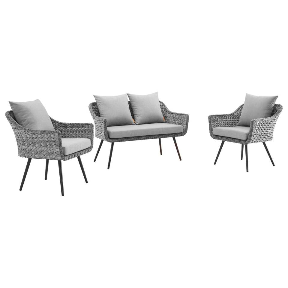 Modway Endeavor 3 Piece Outdoor Patio Wicker Rattan Loveseat and Armchair Set - EEI-3175 | Outdoor Sofas, Loveseats & Sectionals | Modishstore - 2