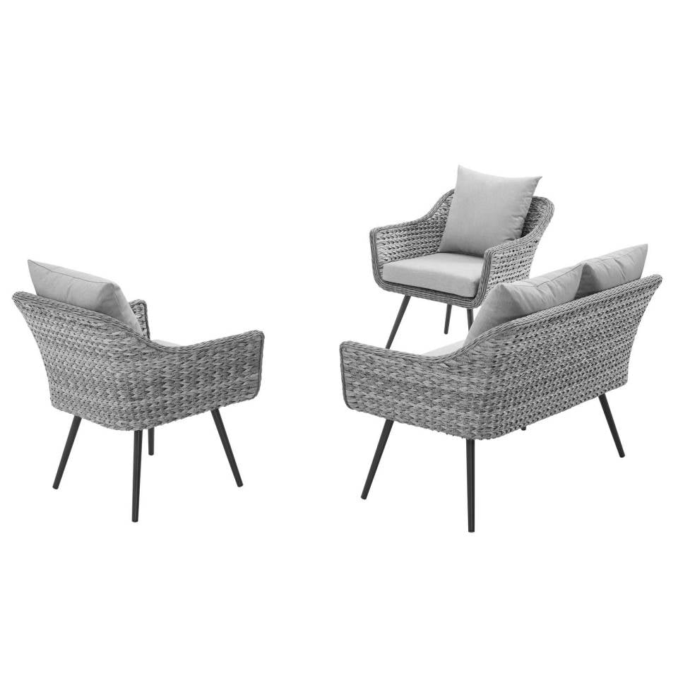 Modway Endeavor 3 Piece Outdoor Patio Wicker Rattan Loveseat and Armchair Set - EEI-3175 | Outdoor Sofas, Loveseats & Sectionals | Modishstore - 3