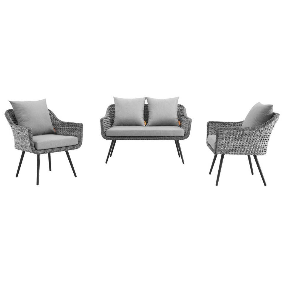 Modway Endeavor 3 Piece Outdoor Patio Wicker Rattan Loveseat and Armchair Set - EEI-3175 | Outdoor Sofas, Loveseats & Sectionals | Modishstore - 4