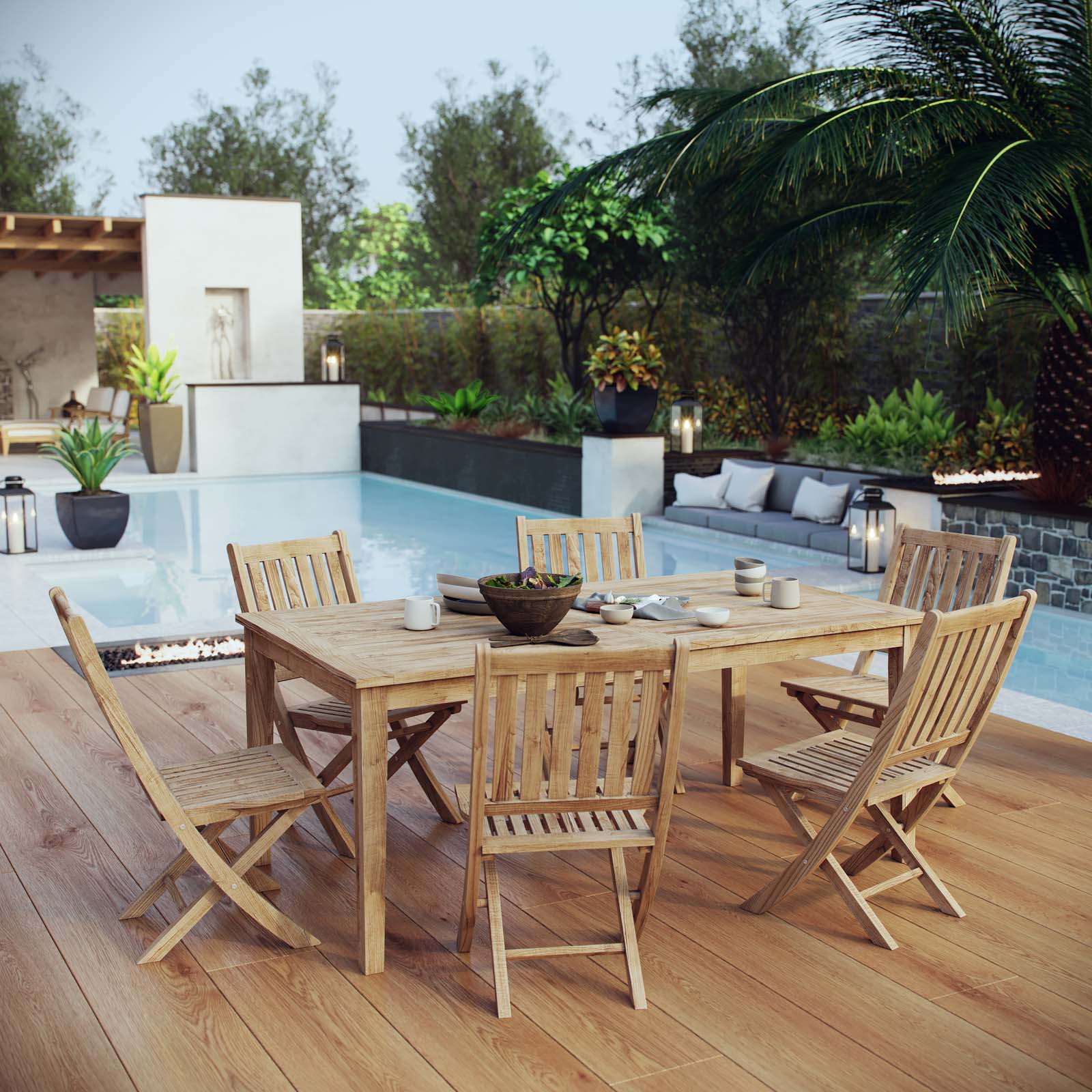 Modway Marina 7 Piece Outdoor Patio Teak Outdoor Dining Set - EEI-3205 | Outdoor Dining Sets | Modishstore - 1