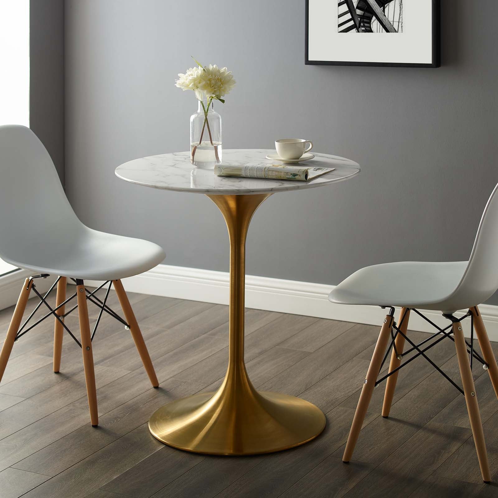 Modway Lippa 28" Round Dining Table In Gold White - EEI-3213 | Dining Tables | Modishstore