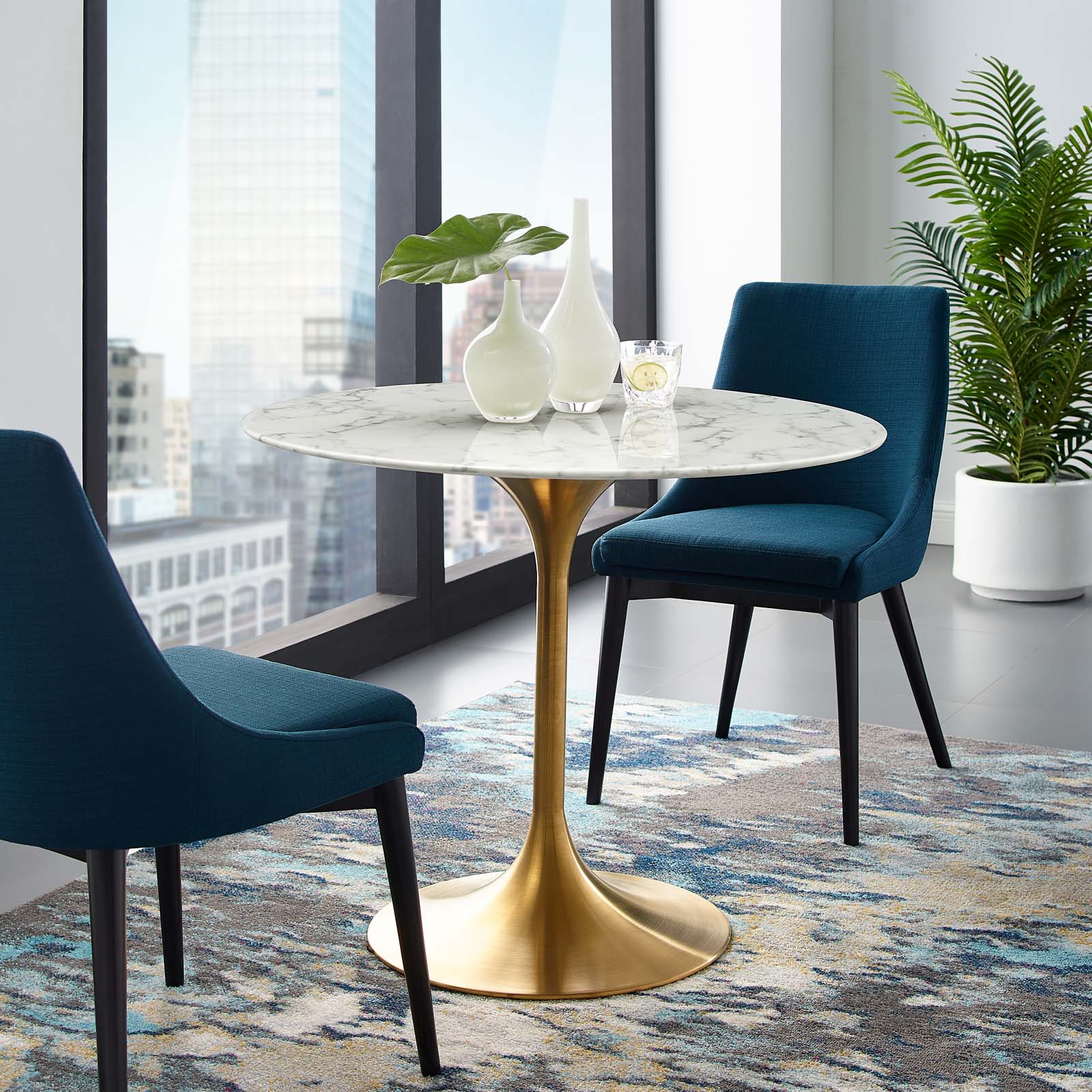 Modway Lippa 36" Round Artificial Marble Dining Table in Gold White - EEI-3214 | Dining Tables | Modishstore - 1