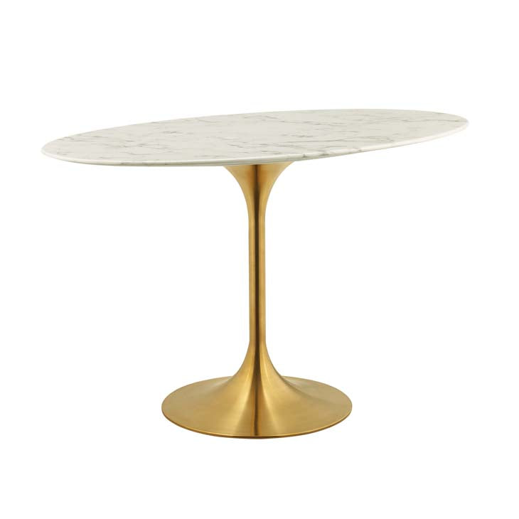 Modway Lippa 48" Oval Artificial Marble Dining Table in Gold White | Dining Tables | Modishstore-2