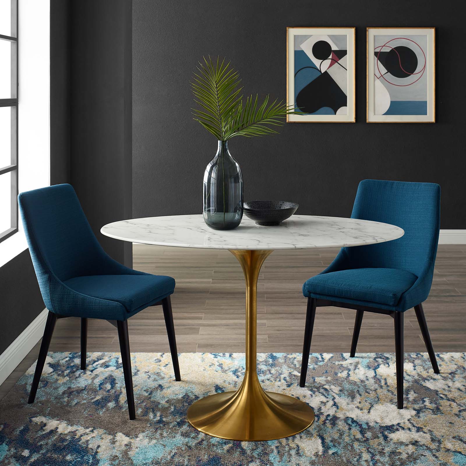 Modway Lippa 48" Oval Artificial Marble Dining Table in Gold White - EEI-3216 | Dining Tables | Modishstore - 1