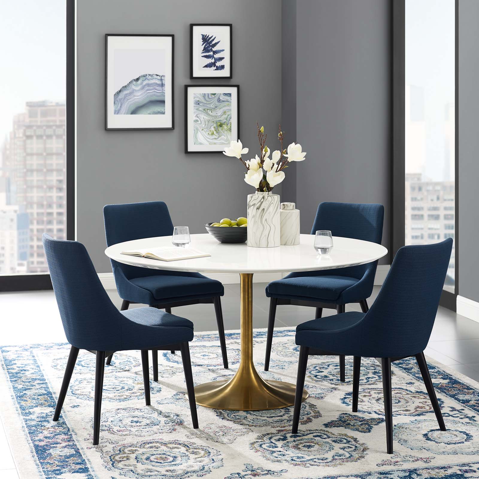 Modway Lippa 54" Round Wood Top Dining Table in Gold White - EEI-3228 | Dining Tables | Modishstore - 1