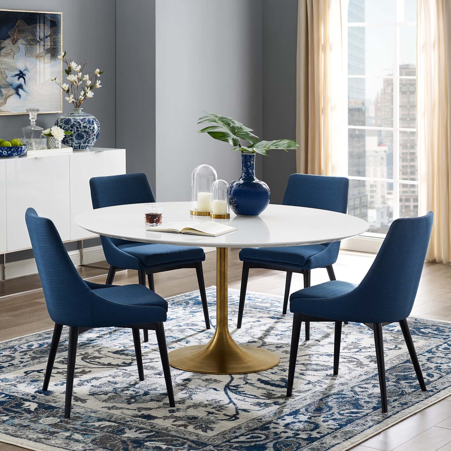Modway Lippa 60" Round Wood Top Dining Table in Gold White - EEI-3229 | Dining Tables | Modishstore - 1