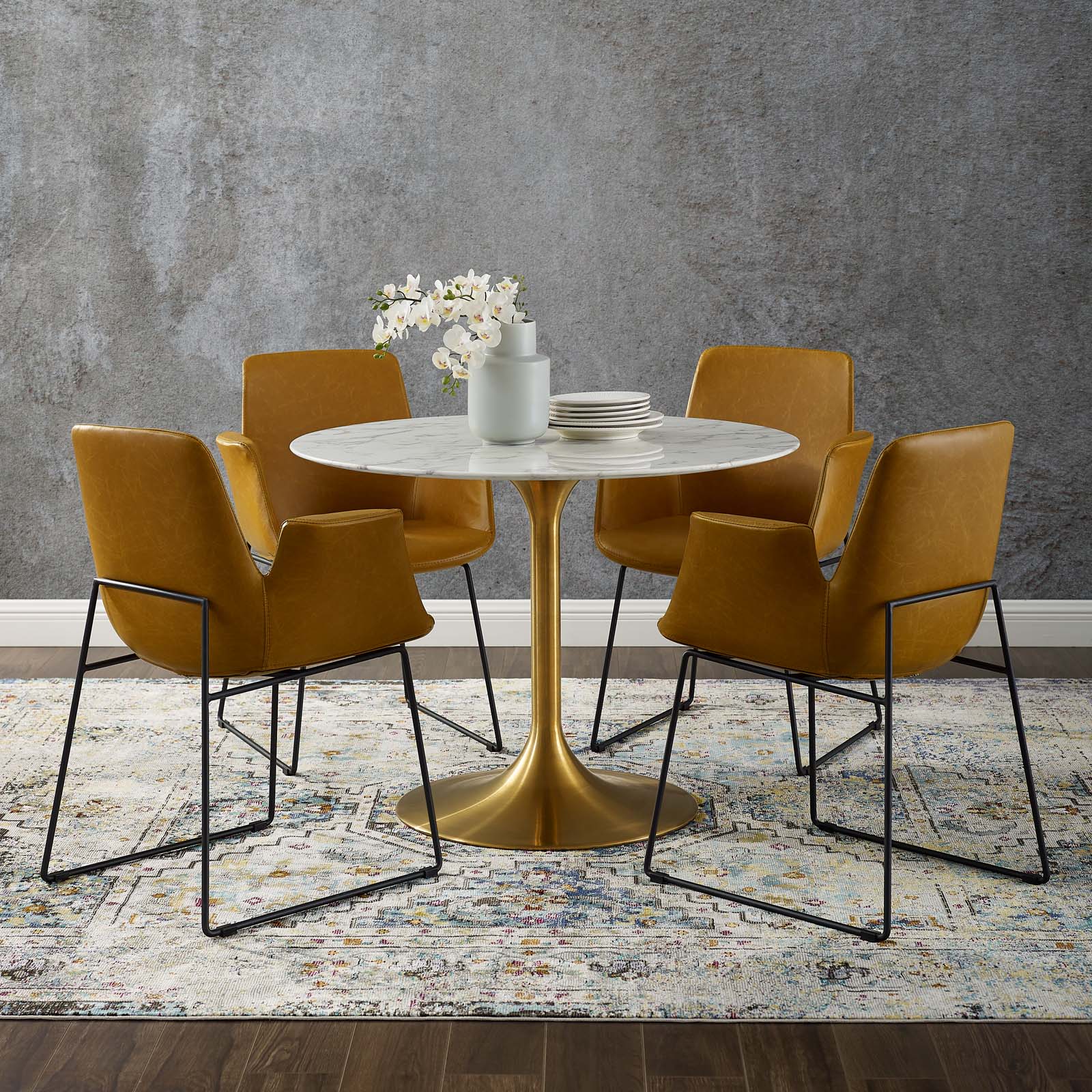 Modway Lippa 40" Round Artificial Marble Dining Table in Gold White - EEI-3231 | Dining Tables | Modishstore - 1
