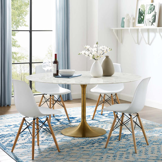 Modway Lippa 60" Round Artificial Marble Dining Table in Gold White | Dining Tables | Modishstore