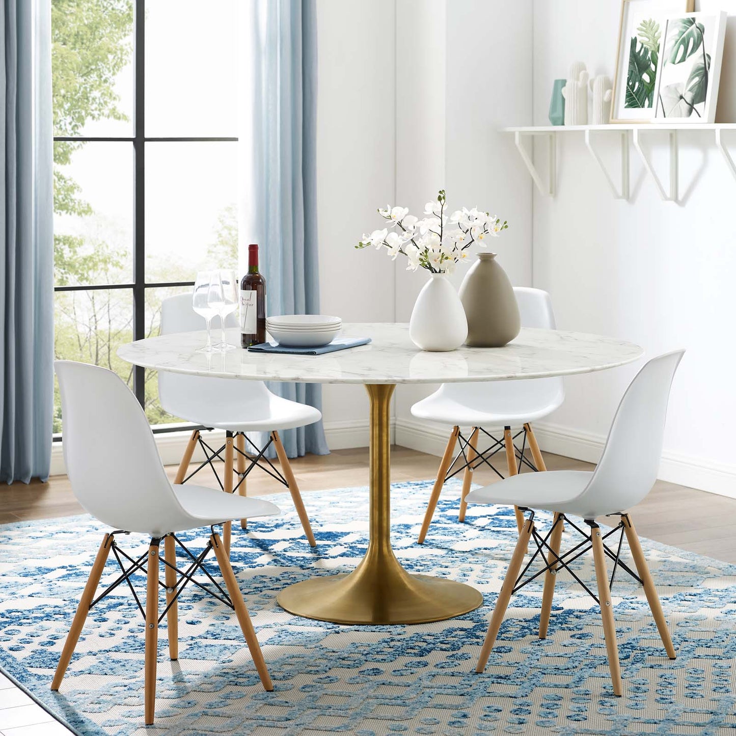 Modway Lippa 60" Round Artificial Marble Dining Table in Gold White - EEI-3234 | Dining Tables | Modishstore - 1