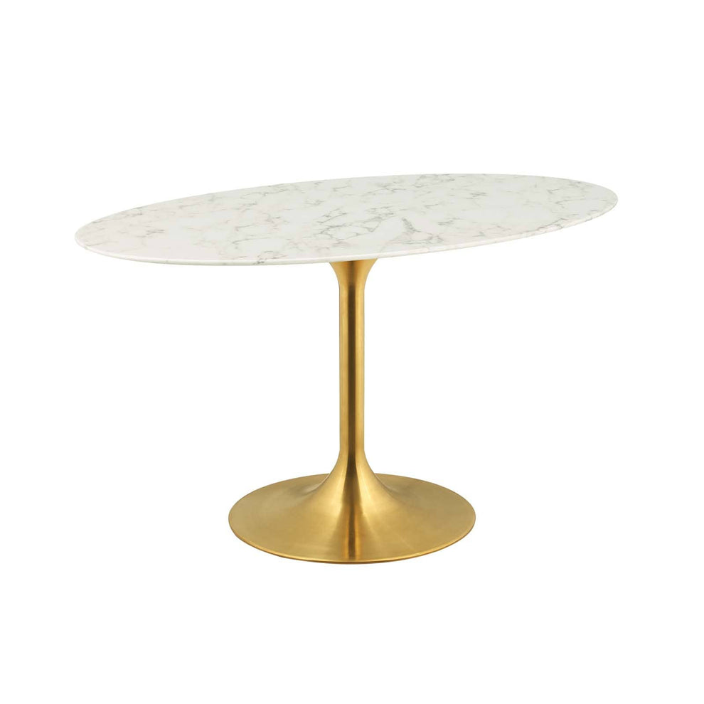 Modway Lippa 54" Oval Artificial Marble Dining Table in Gold White - EEI-3235 | Dining Tables | Modishstore - 3