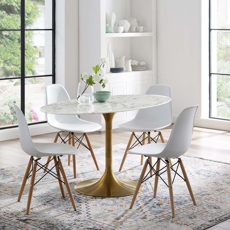Modway Lippa 54" Oval Artificial Marble Dining Table in Gold White | Dining Tables | Modishstore
