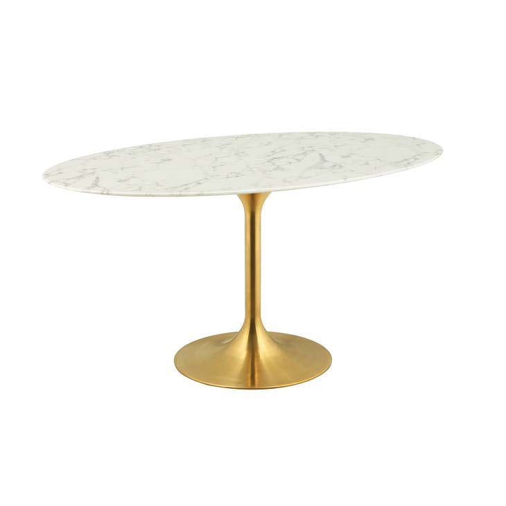Modway Lippa 60" Oval Artificial Marble Dining Table in Gold White | Dining Tables | Modishstore-2