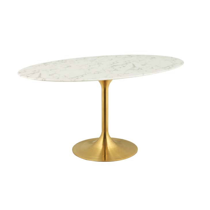 Modway Lippa 60" Oval Artificial Marble Dining Table in Gold White - EEI-3236 | Dining Tables | Modishstore - 2