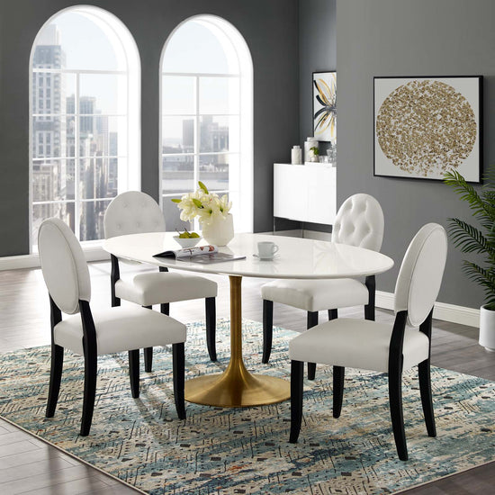 Modway Lippa 78" Oval Wood Top Dining Table in Gold White EEI3255