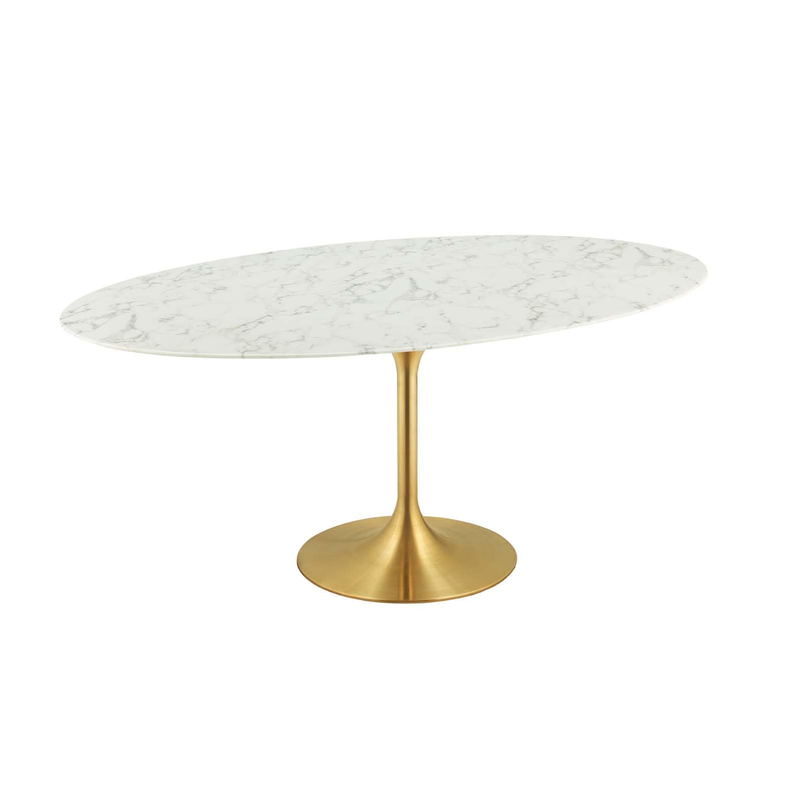 Modway Lippa 78" Oval Artificial Marble Dining Table in Gold White | Dining Tables | Modishstore-3