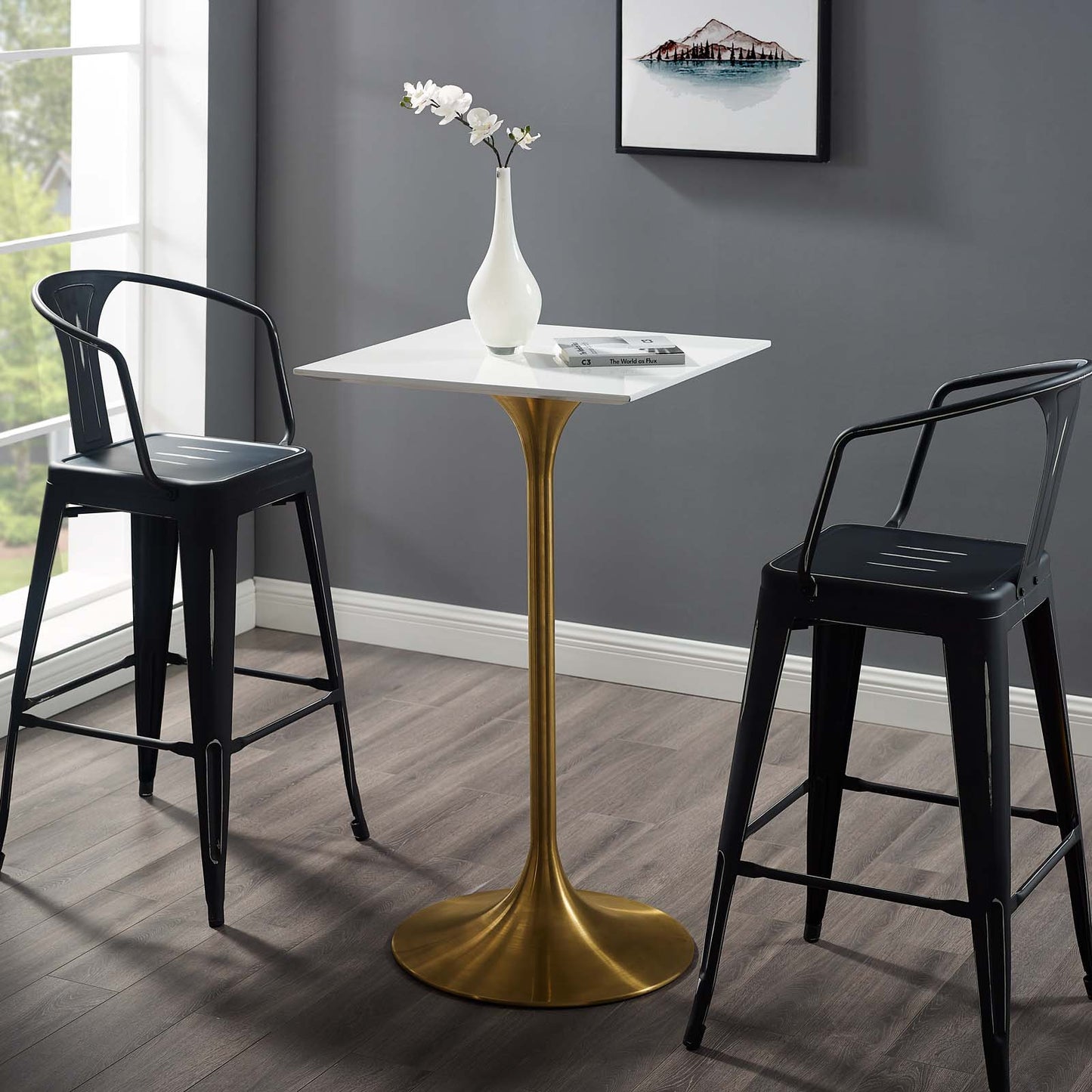 Modway Lippa 28" Square Bar Table Gold White - EEI-3263 | Bar Tables | Modishstore - 1