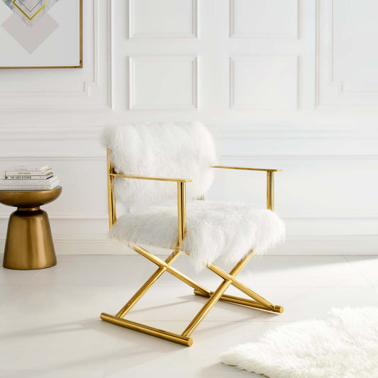 Modway Action Pure White Cashmere Accent Director's Chair Gold White | Accent Chairs | Modishstore