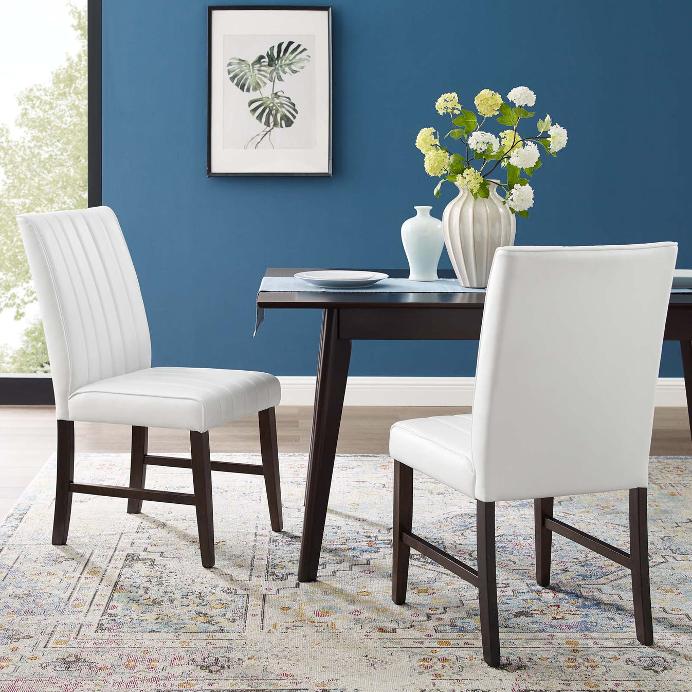 Modway Confer Modern Tufted Faux Leather Upholstered Parsons Two Dining Chairs in White main image 1