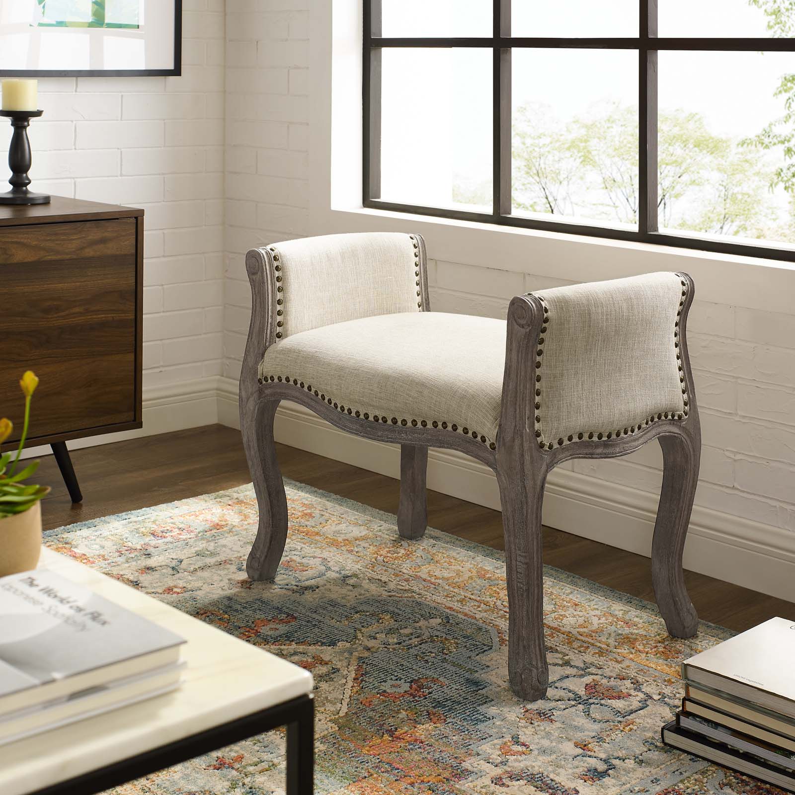 Modway Avail Vintage French Upholstered Fabric Bench - EEI-3370 | Benches | Modishstore - 1