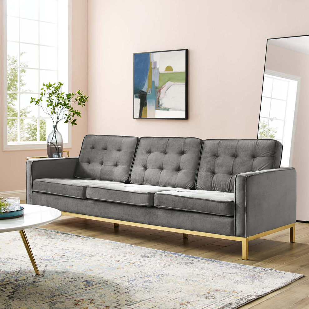 Modway Loft Gold Stainless Steel Leg Performance Velvet Sofa - EEI-3387 | Sofas | Modishstore - 9