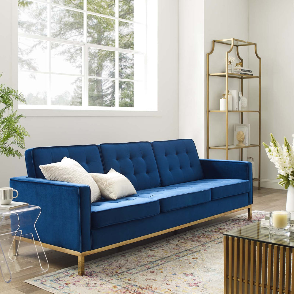 Modway Loft Gold Stainless Steel Leg Performance Velvet Sofa - EEI-3387 | Sofas | Modishstore - 1