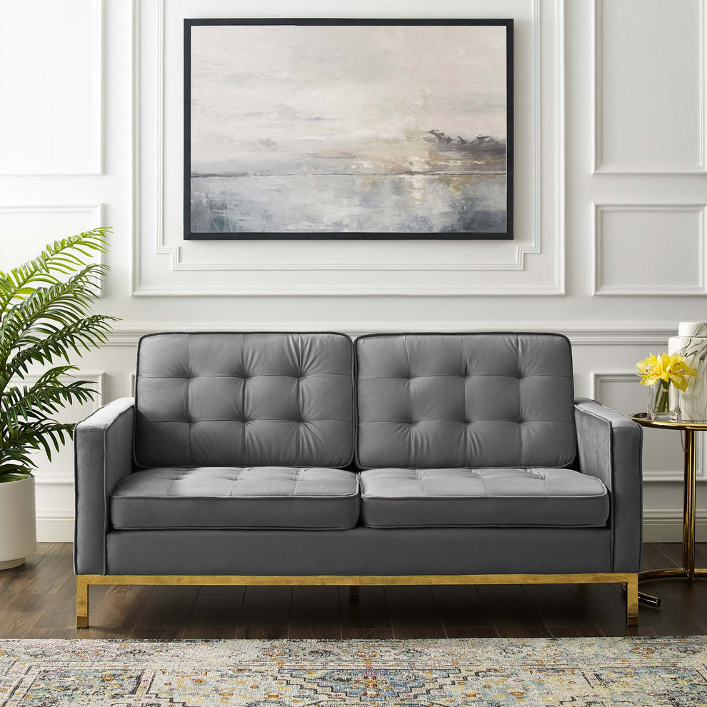Modway Loft Gold Stainless Steel Leg Performance Velvet Loveseat - EEI-3390 | Loveseats | Modishstore - 1