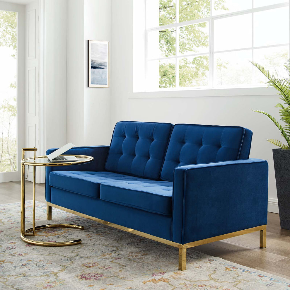 Modway Loft Gold Stainless Steel Leg Performance Velvet Loveseat - EEI-3390 | Loveseats | Modishstore - 11
