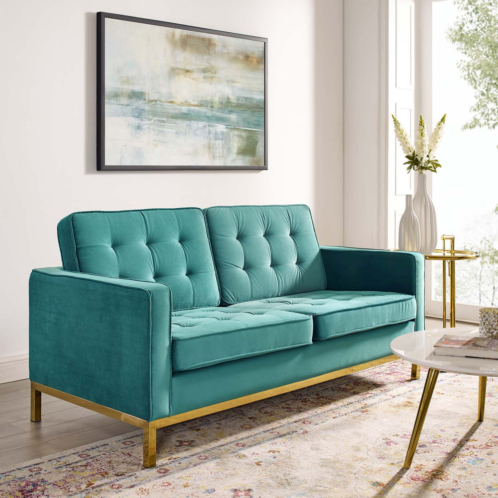 Modway Loft Gold Stainless Steel Leg Performance Velvet Loveseat - EEI-3390 | Loveseats | Modishstore - 6