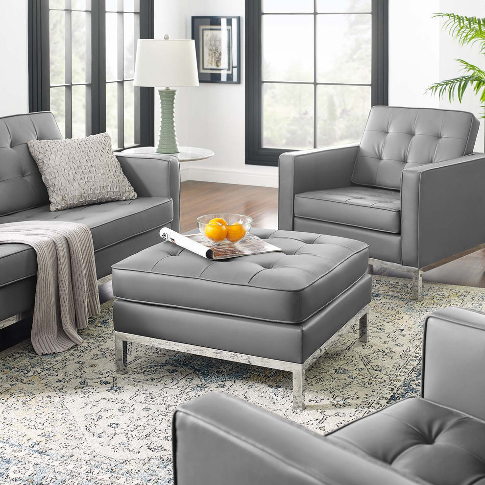 Modway Loft Tufted Button Upholstered Faux Leather Ottoman - EEI-3394 | Ottomans | Modishstore - 9