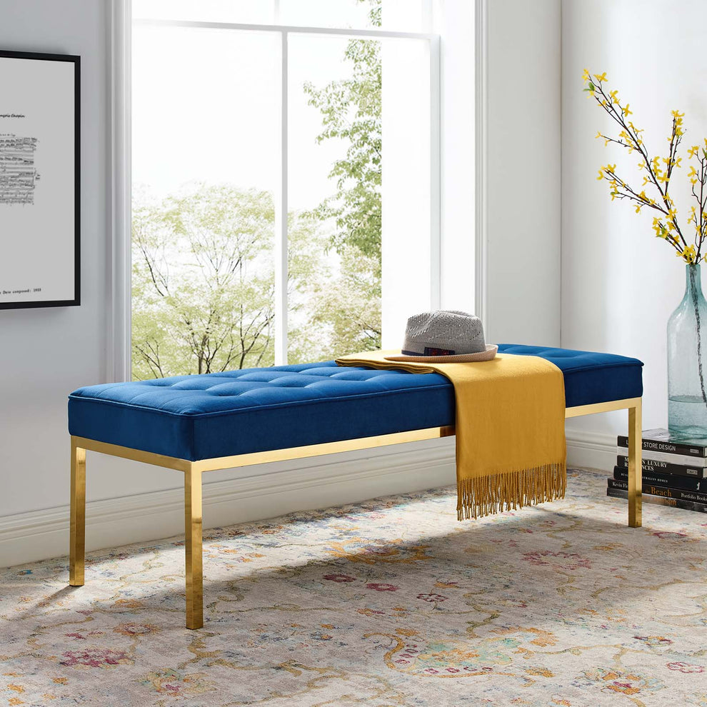 Modway Loft Gold Stainless Steel Leg Large Performance Velvet Bench - EEI-3399 | Benches | Modishstore - 1