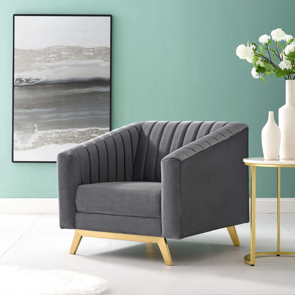 Modway Valiant Vertical Channel Tufted Performance Velvet Armchair - EEI-3404 | Armchairs | Modishstore - 1