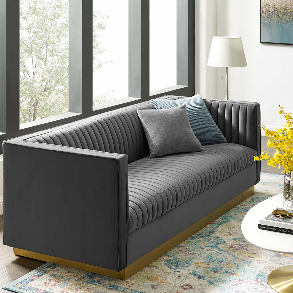 Modway Sanguine Vertical Channel Tufted Performance Velvet Sofa - EEI-3405 | Sofas | Modishstore - 4