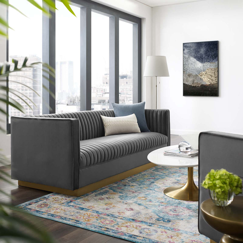 Modway Sanguine Vertical Channel Tufted Performance Velvet Sofa - EEI-3405 | Sofas | Modishstore - 1