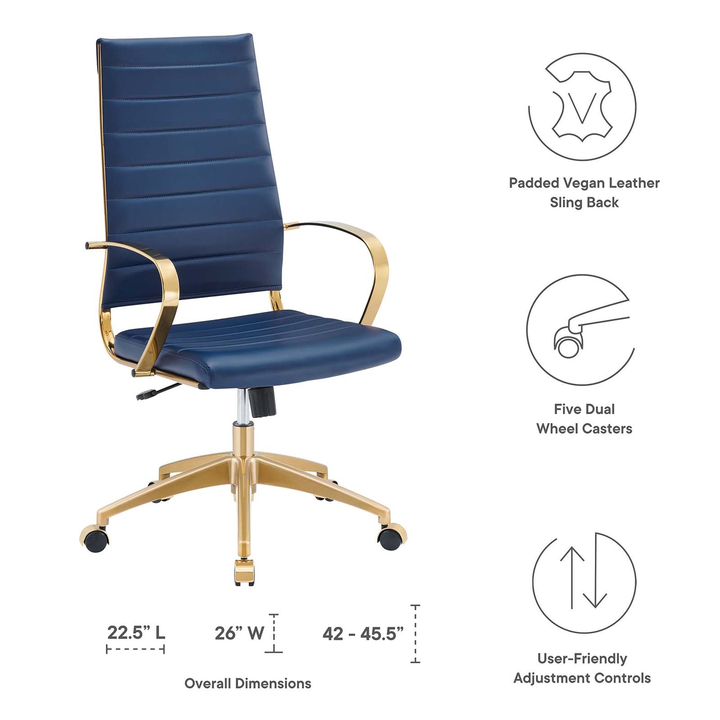 Modway Jive Gold Stainless Steel Highback Office Chair | Office Chairs | Modishstore-18