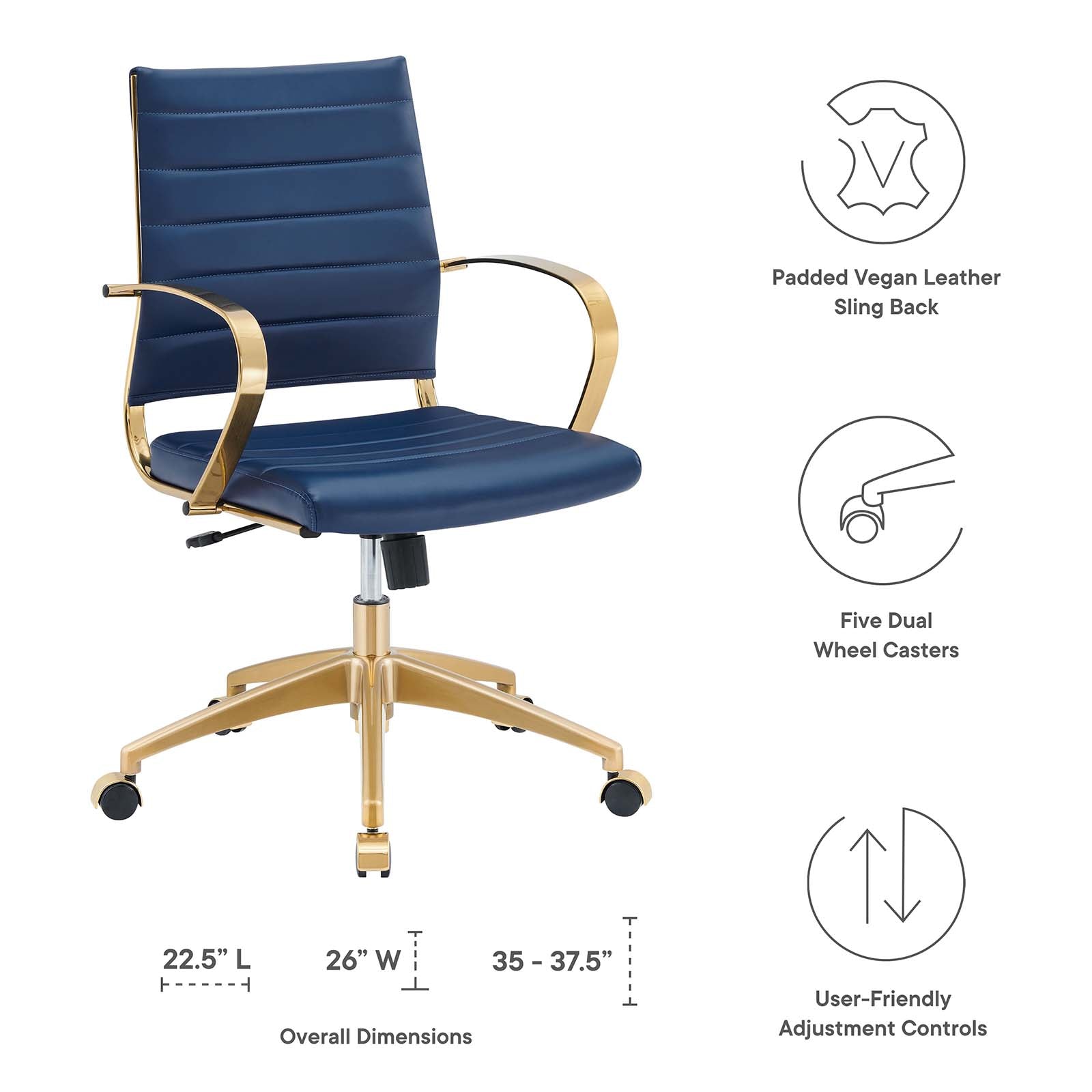 Modway Jive Gold Stainless Steel Midback Office Chair | Office Chairs | Modishstore-23